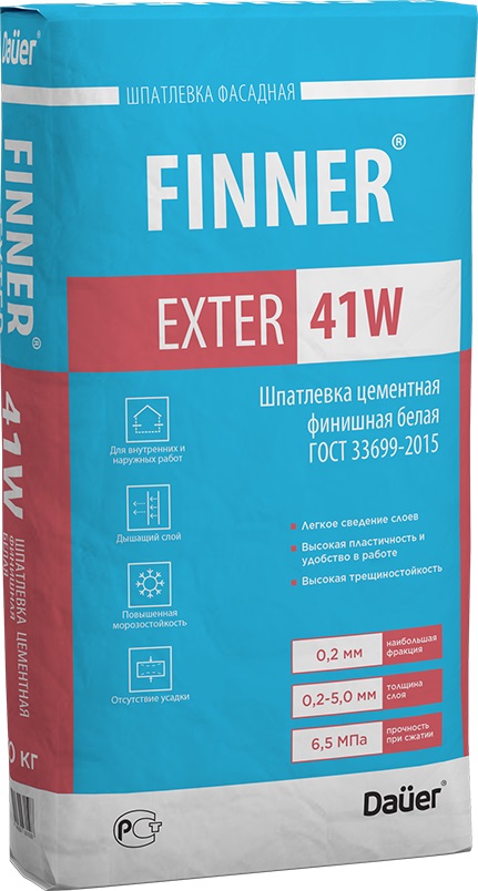 Шпатлевка цементная финишная белая Finner Exter 41W